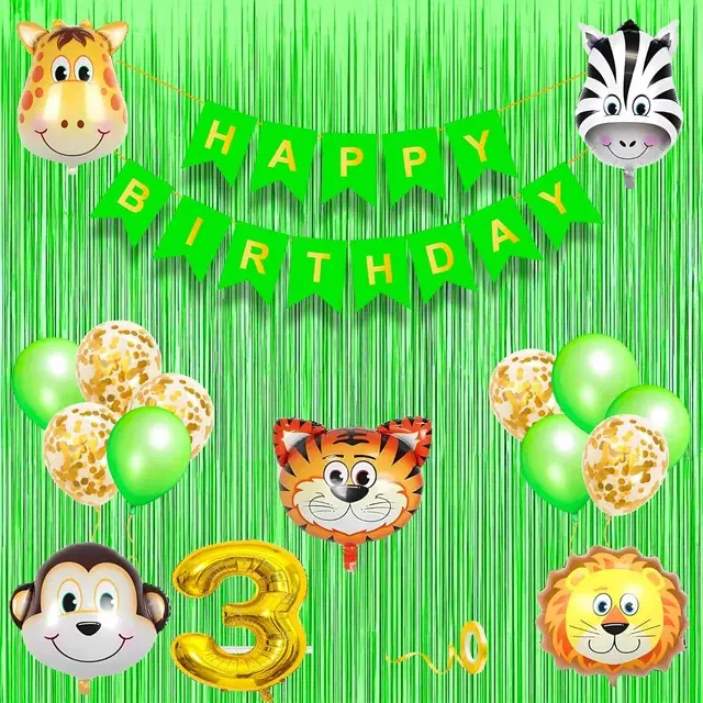 Jungle Theme 3rd Birthday Decoration Kit for Kids (Green)Pcs Of 20 ,(Set Of 1)