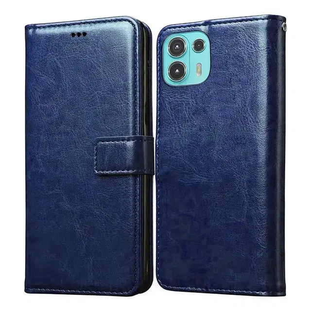 Artificial Leather Mobile Flip Cover for Motorola Edge 20 Fusion 5G (Blue)