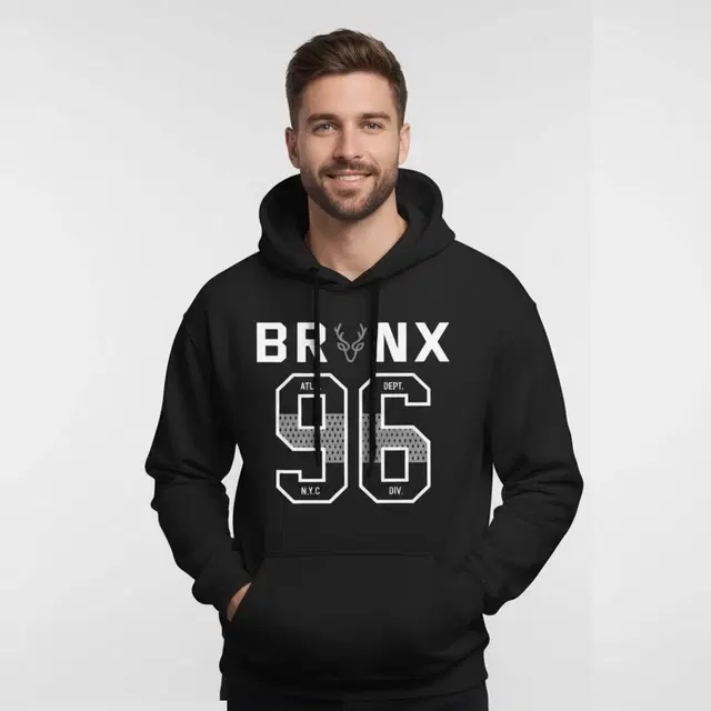 Fleece Printed Hoodie for Men, Black (M)