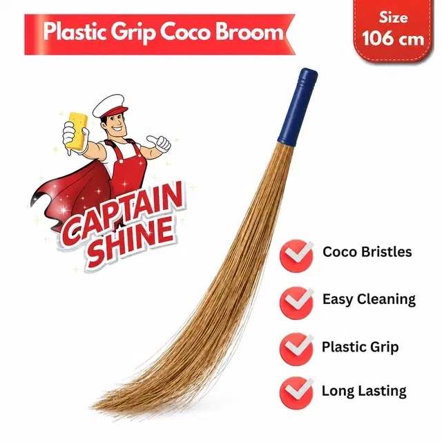 Captain Shine Coco Broom with Plastic Handle, 360g [Net], 106cm