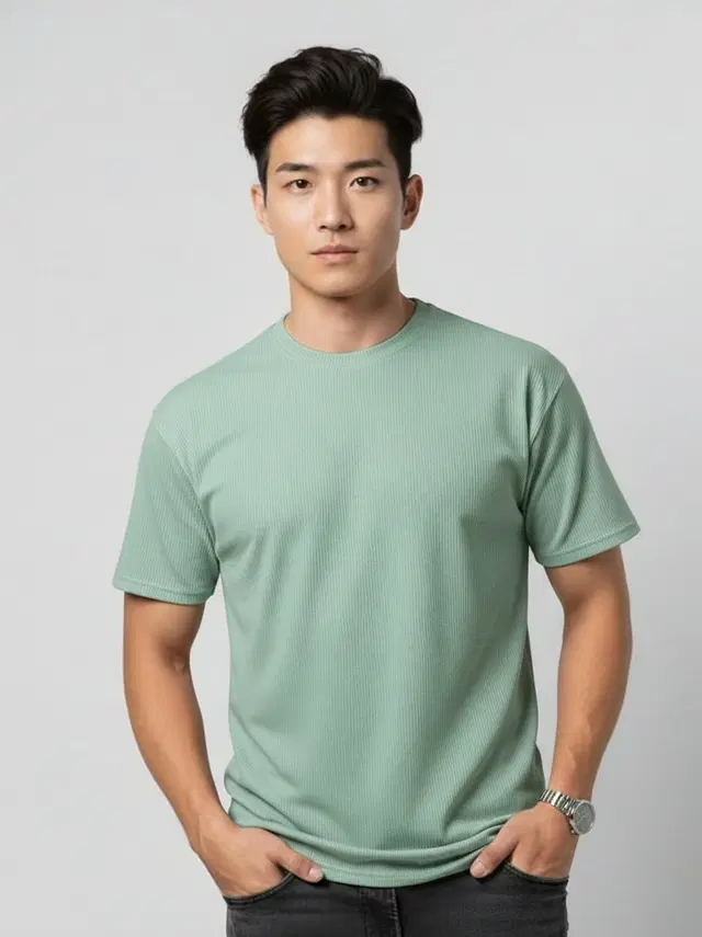 Polyester Round Neck T-shirt for Men, Aqua Blue (XL)