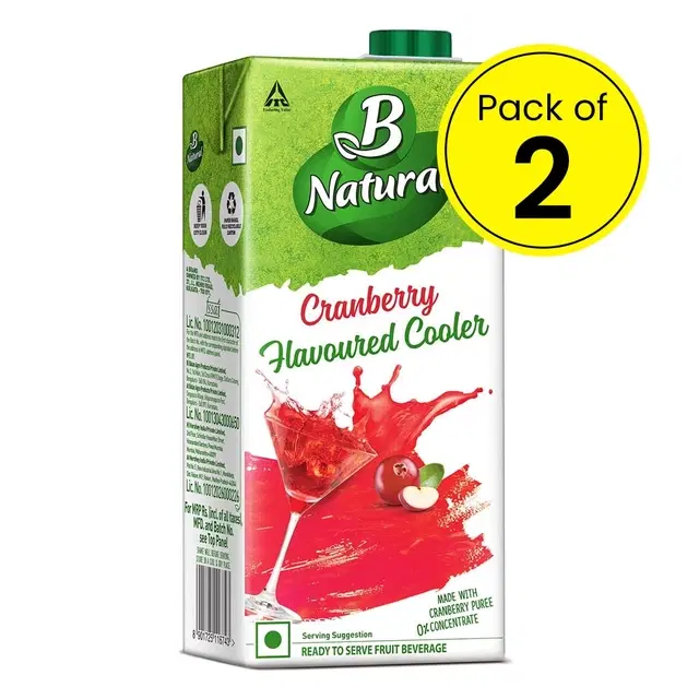B Natural Cranberry Flavoured Cooler Juice 2X1 L (Pack of 2)