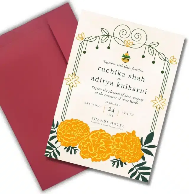 Haldi Ceremony Greetings with Envelope, Multicolor