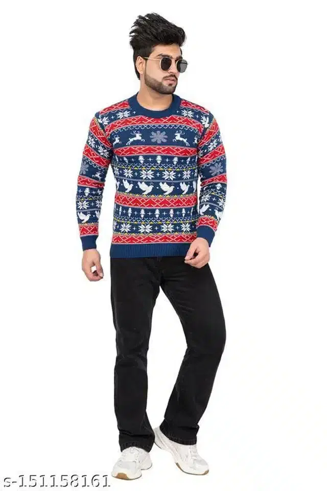 Acrylic Sweater for Men (Purple, M)