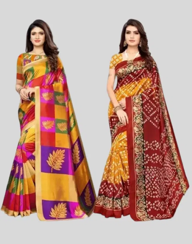 Art Silk Printed Saree for Women, Pack of 2 (Multicolor, 6 m)