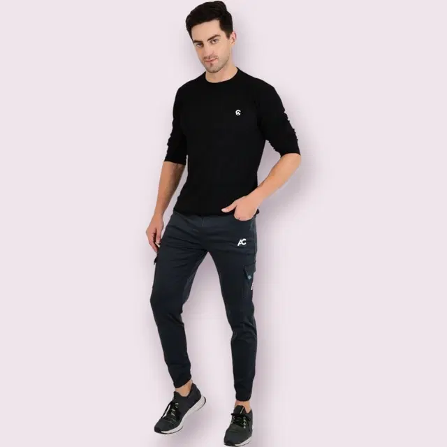 Lycra Nylon Logo Printed Track Pant for Men (Dark Grey, M)