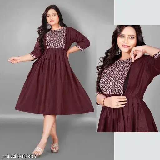 Embroidered Floral Maternity Kurti (Maroon, M)