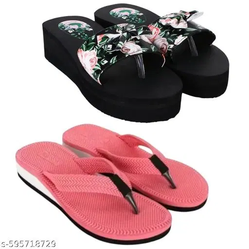 Twosoft EVA Flip-flops for Women (Pink, 7) Pack of 2