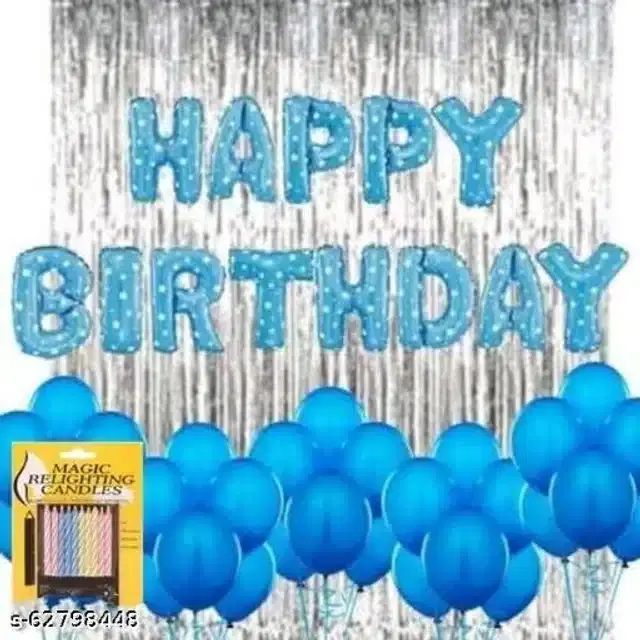 Birthday Party Decoration Kit, Blue & Silver, Set of 43