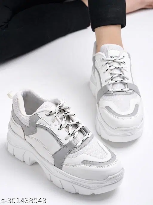 Shoetopia Solid Synthetic Sneakers (Grey, 3)