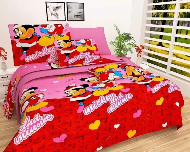 Polycotton Double Bedsheet with 2 Pillow Cover, Multicolor, 90x90 inches