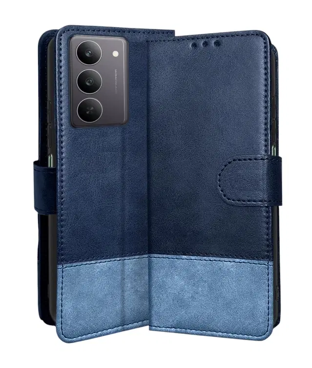 Artificial Leather Mobile Flip Cover for Realme Rmx3944 / 80X / 14X 5G, Blue
