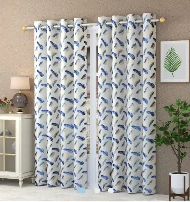 Polyester Printed Window & Door Curtains, Pack of 2, Blue, 5 feet