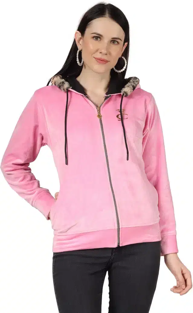 Full Sleeves Hooded Sweatshirt for Women (Pink, M)