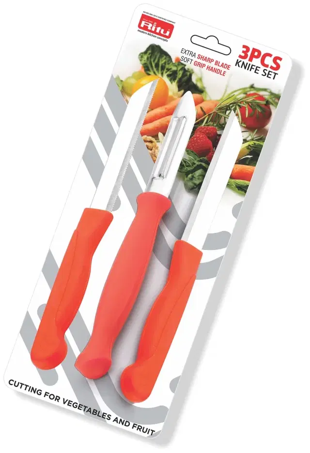 Ritu Stainless Steel 3 Pc Kitchen Knife & Peeler Set, J-284