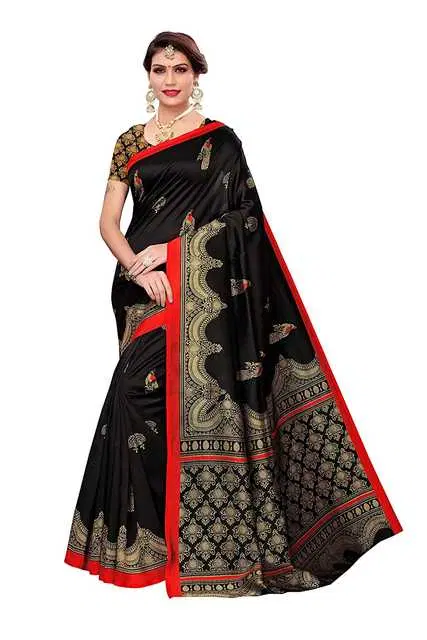 New Fancy Art Silk Festive Sarees (Black) (S27)