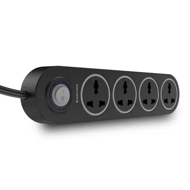 Anchor By Panasonic 4 Universal Socket Extension Board, 6a Spike Guard With 2-Meter Heavy Duty Cord For Home And Office Usage, 4 Way Power Strip With Led Indicator, Matt Finish