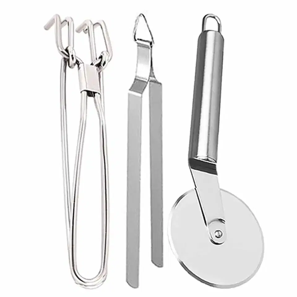 Oc9 Stainless Steel Utility Pakkad & Roti Chimta & Pizza Cutter For Kitchen Tool Set