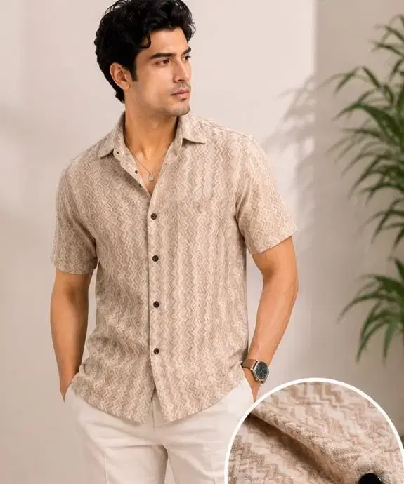 Self Design Casual Shirts for Men (Beige, S)
