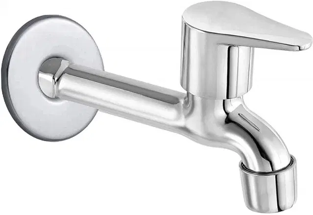 Stainless Steel Long Body Bib Cock Tap with Wall Flange, Silver, Set of 1