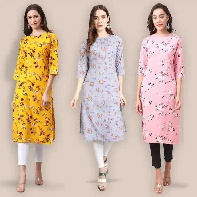 Women Crepe Printed Kurta, Pack Of 3 (Multicolor, XXL) (SD-518)