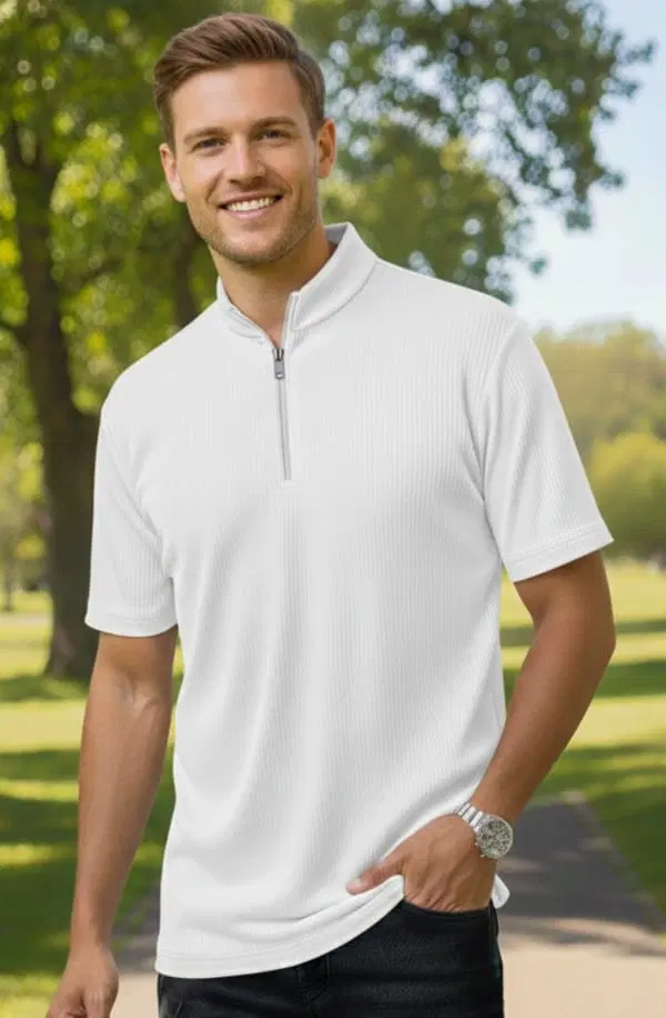 Polyester Solid T-shirt for Men, White (M)