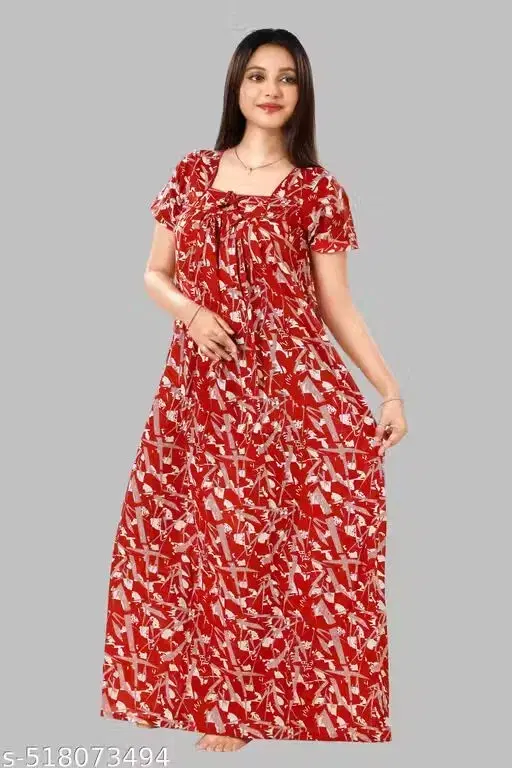 Womens Nightdress Red Cotton(M)