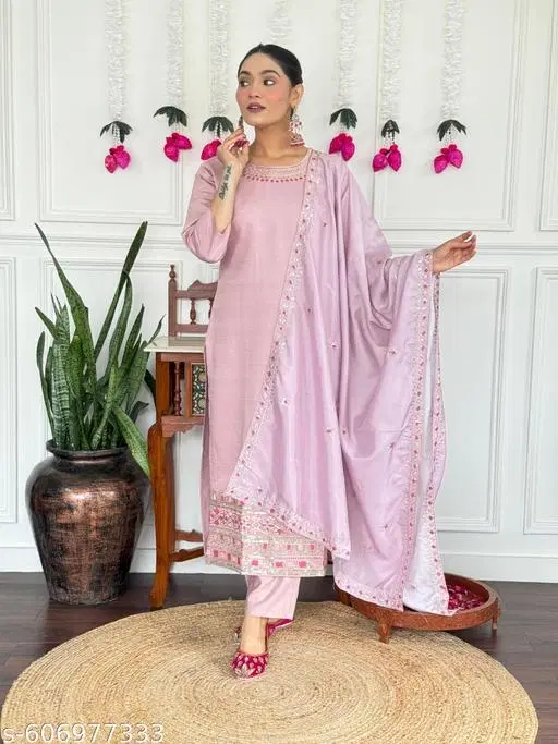Dupatta Set for Women (Pink, S)