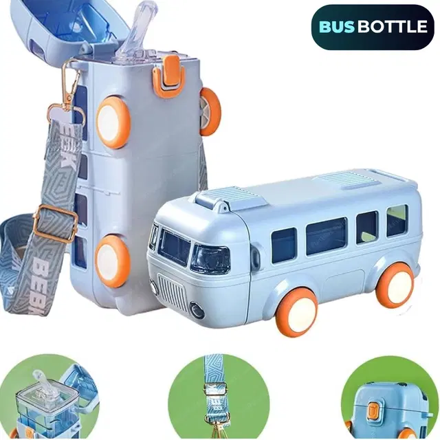 Plastic Bus Shape Sipper Bottle for Kids, Multicolor (1000 ml)