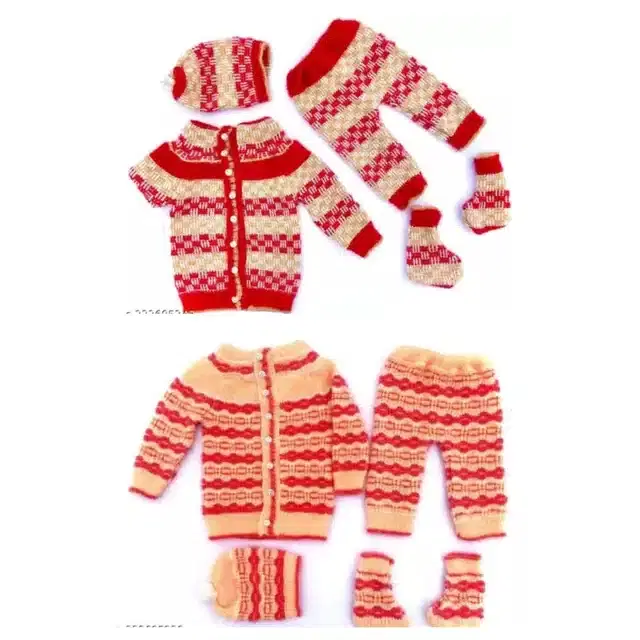 Full Sleeves Sweater with Pant, Cap & Booties, Pack of 2 (Multicolor, 0-6 Month)