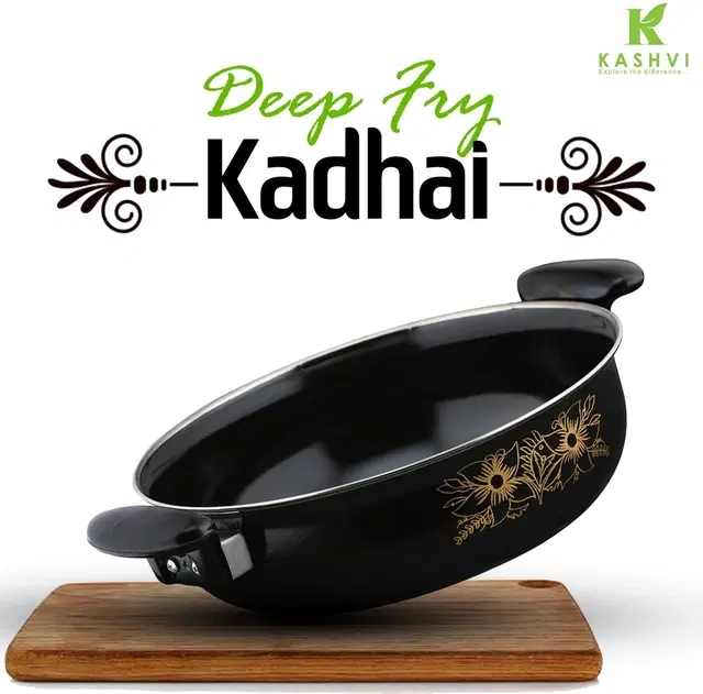 Cast Iron Kadai, Black, 28 cm