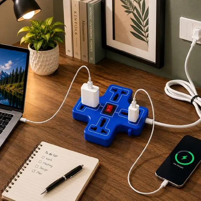 SimpleHome 4+1 Socket Extension Board With 2 Meter Cable, Blue