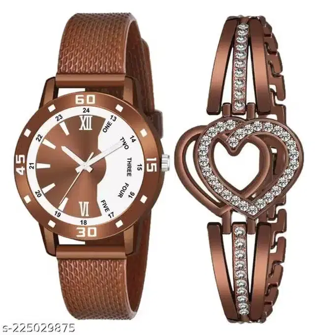 Analog Watch with Bracelet for Women, Set of 2 (Multicolor)