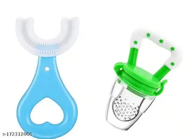 Silicone Nibbler with Toothbrush for Infants, Multicolor, Set of 2