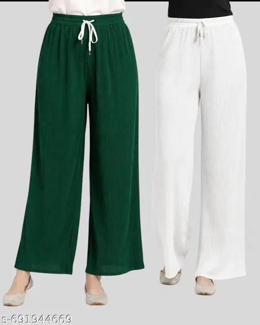 Comfortable Palazzo Pants for Women, Pack of 2 (Green, S)
