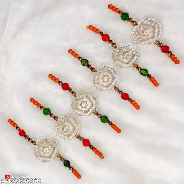 Handmade Designer Rakhi with Roli Chawal, Multicolor, Pack of 6