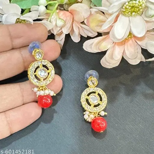 Alloy Kundan Earring for Women & Girls, Red