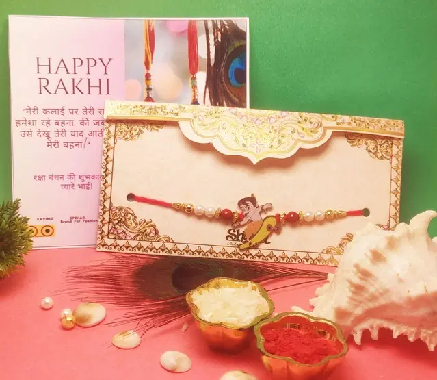 Alloy Rakhi with Greeting Card & Roli Chawal (Multicolor, Set of 1)