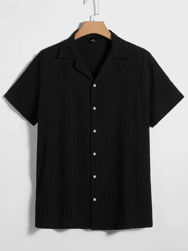 Cotton Blend Solid Mens Shirts Black, M