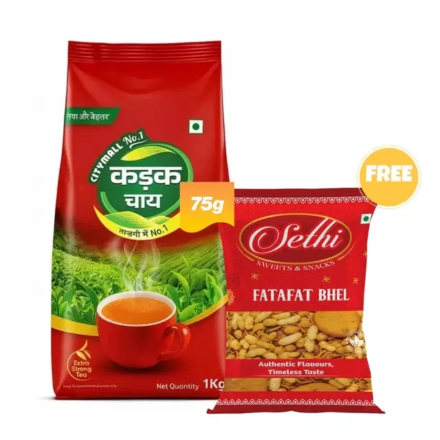 Citymall No.1 Kadak Tea 1 kg + Sethi Fatafat Bhel 75 g (Free)
