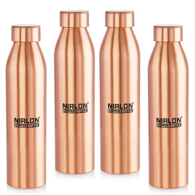 Nirlon Copper Tamba Bottle With Advanced Leaf Proof Protection/Joint Less, Ayurveda And Yoga Health Benefits For Everyday Use, Vedic 950Ml, Set Of 4