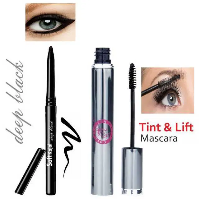 Combo of 1 Colors Queen 12 Hour Long Lasting Smudgeproof, Waterproof Deep Black Soft Kajal & 1 Colors Queen Brow Tint & Lift Long Lash Waterproof Mascara, 6 ml, R823