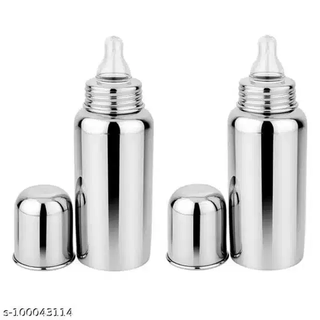 Stainless Steel Milk Bottle for Baby, Silver, 250 ml, Pack of 2