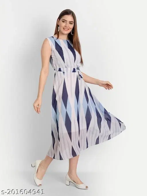 Ikkat Printed A-Line Kurti for Women (White, S)