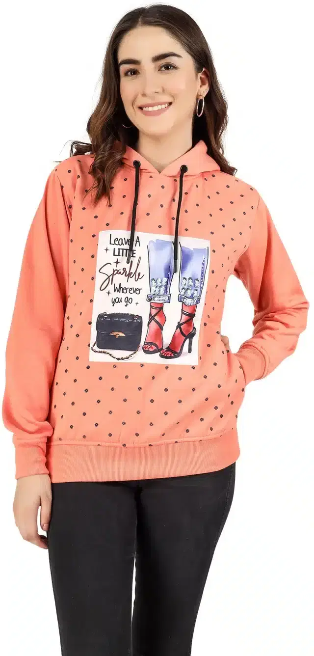 Full Sleeves Hooded Sweatshirt for Women (Peach, M)