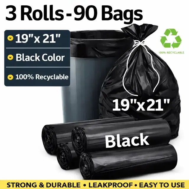 Innate Garbage Bag (19 x 21) Black- Set of 3, 90 Pcs