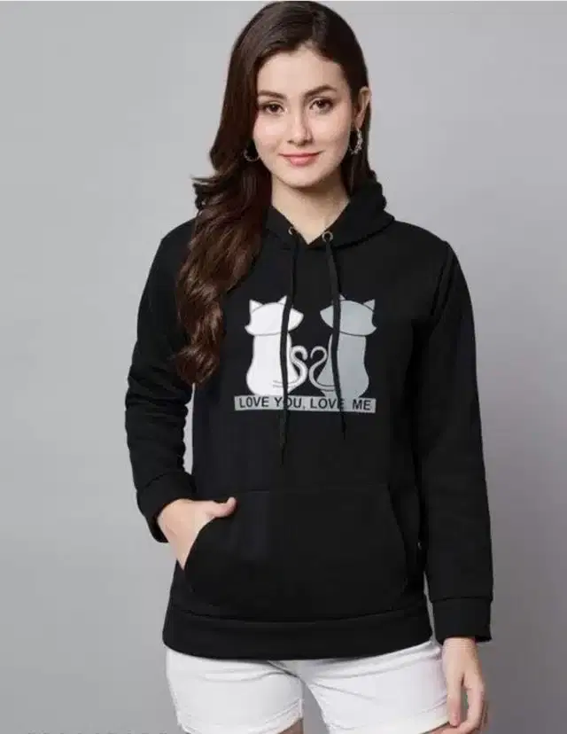 Fleece Hooded Sweatshirt for Women (Black, M)