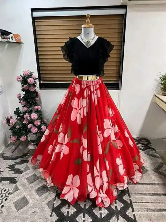 Ready to Wear Lehenga Choli for Women (Red, S)