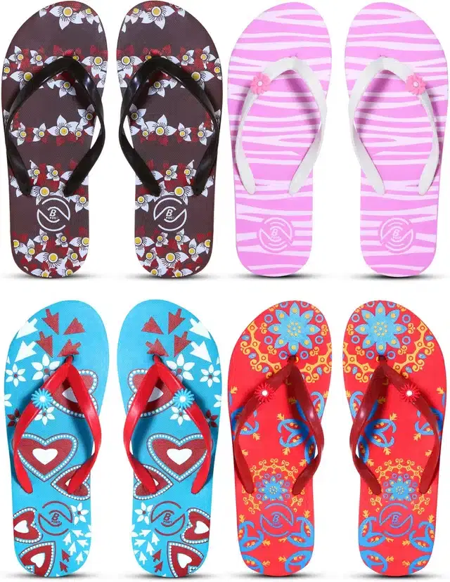 Flip Flops for Women, Pack of 4 (Multicolor, 5)