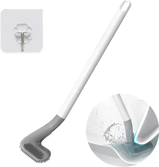 Long Handle Flexible Silicone Bristles Toilet Brush, Multicolor